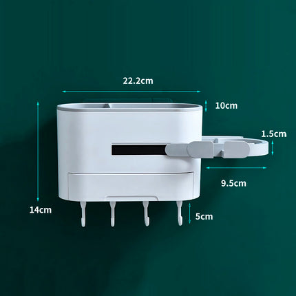 Wall-Mounted Hair Dryer Holder and Bathroom Organizer