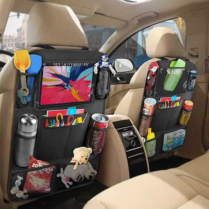 Organisateur de siège arrière de voiture avec support de tablette à écran tactile et plusieurs poches de rangement