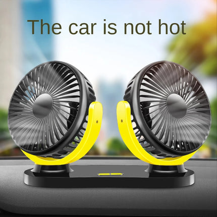 Ventilador de coche de doble cabezal de 12/24 V: ventilador de refrigeración USB ajustable de 3 velocidades para automóvil