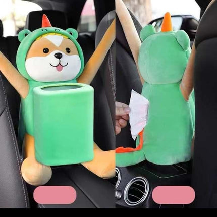 Cartoon Plush Car Tissue Holder with Integrated Trash Cabin - Wnkrs