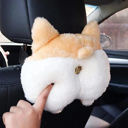 Charming Corgi Bottom Car Tissue Box - Soft Plush Armrest Napkin Holder - Wnkrs