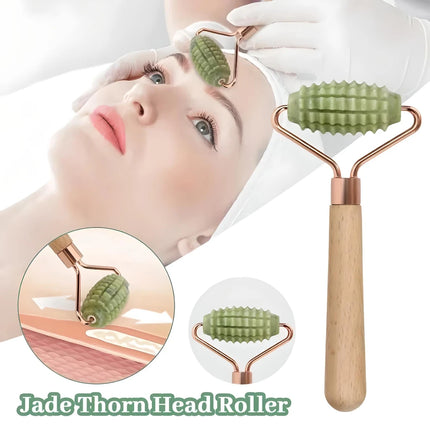 Rouleau de jade et masseur Gua Sha avec manche en bois pour le lifting et l'amincissement de la peau