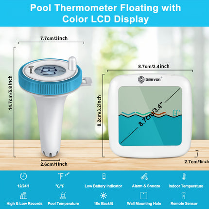 Termómetro flotante inalámbrico para piscinas con monitor de humedad interior