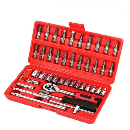 Professional 46-Piece Car Repair Hand Tool Set - Multifunction Ratchet Wrench and Tire Removal Kit - Wnkrs