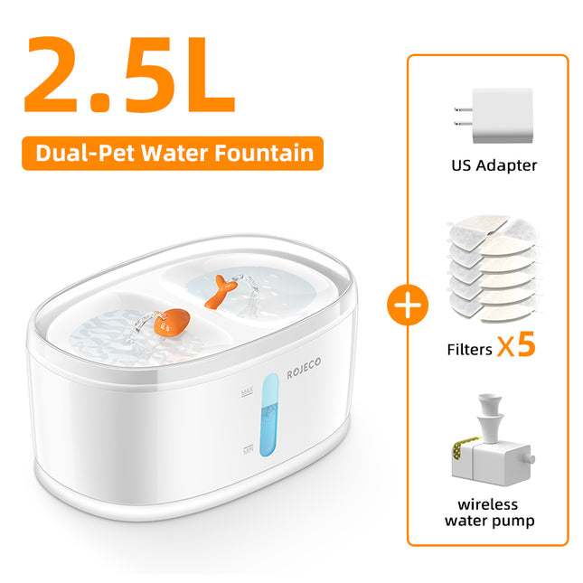 Fontaine à eau automatique sans fil pour animaux de compagnie avec deux zones de boisson