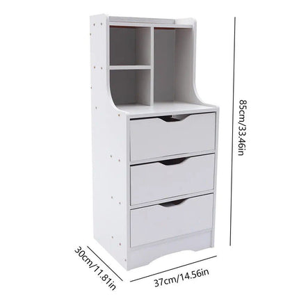 Modern White 3-Drawer Nightstand with Storage Shelves - Wnkrs