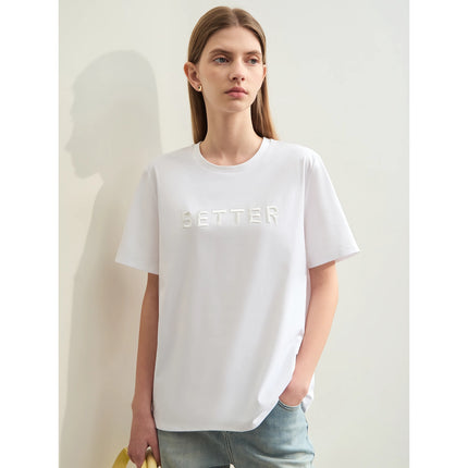 T-shirt minimaliste en coton brodé à manches courtes pour femme