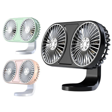 360° Rotating Dual-Head USB Car Fan with Ambient Lighting - Wnkrs