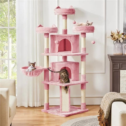 Pink 69'' Multi-Level Cat Tree with Condos, Scratching Posts & Platforms - Wnkrs