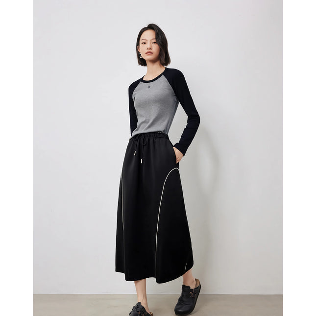 Stylish Autumn Mid-Length A-Line Umbrella Skirt with Elastic Waist