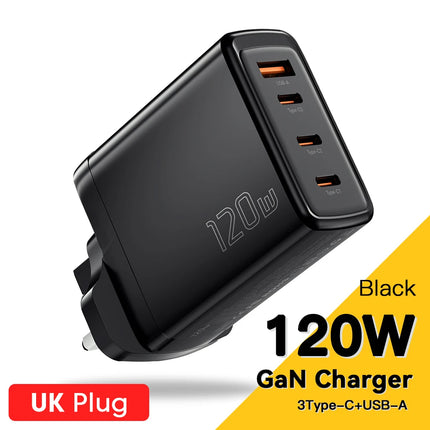 120W GaN USB-C Fast Charger with 4 Ports for Laptops, Phones & Tablets