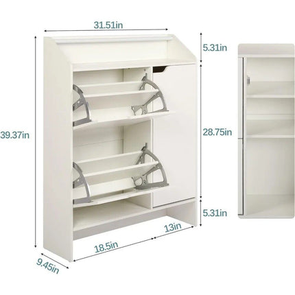 Modern White Shoe Storage Cabinet with Top Place Space and 2 Flip Drawers - Wnkrs