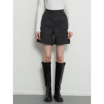 High Waist Grey Knee-Length Shorts with Pockets for Women