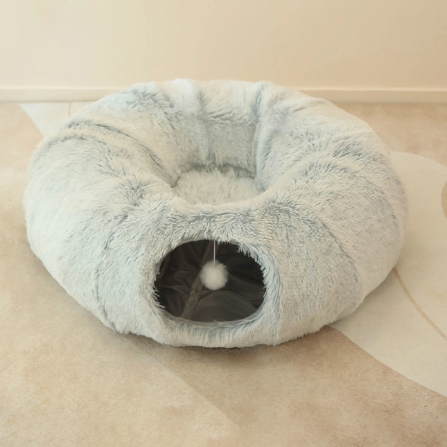 Cómoda cama túnel para gatos con cojín de felpa: nido plegable multifuncional para gatos de interior