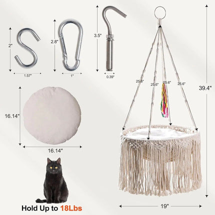 Boho Chic Macrame Cat Hammock - Wnkrs