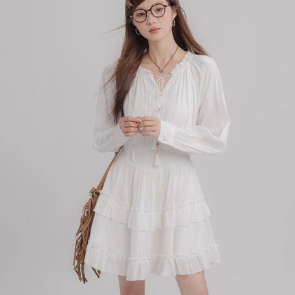 Robe nouée à pampilles blanche tendance pour femme