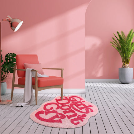 Tapis en fausse laine rose à poils longs irréguliers pour chambre et salon