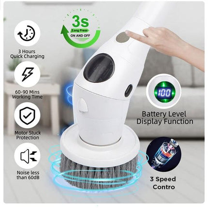 Brosse de nettoyage rotative électrique multifonctionnelle 8 en 1 avec veilleuse LED