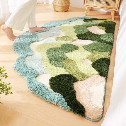 Tapis floqué moderne et irrégulier à motif de forêt de montagne