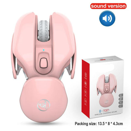 Souris sans fil rechargeable 4D rose 2,4 G avec coque en alliage d'aluminium, 1600 dpi réglable pour le bureau et les jeux