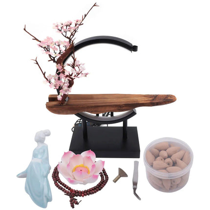 Ceramic Waterfall Backflow Incense Burner with LED Peach Blossom Light - Wnkrs