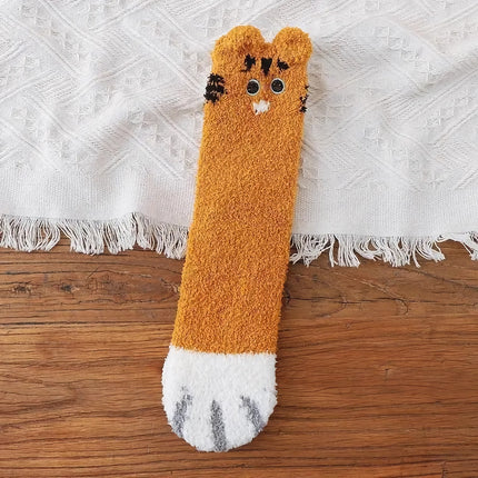 Calcetines cálidos de forro polar con bonitos dibujos de gatitos para interiores: diseño de garra de gato kawaii