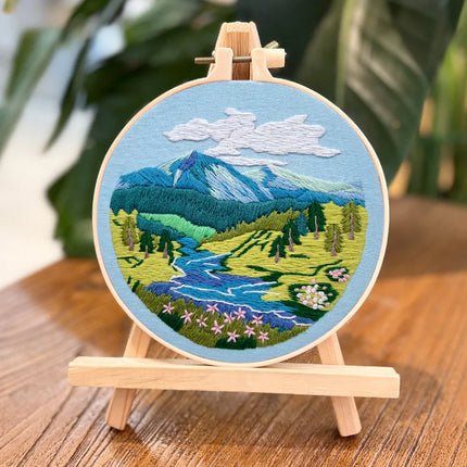 Kit de bordado de paisaje DIY con patrón impreso y bastidor de plástico