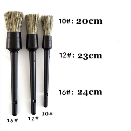 3-Piece Natural Boar Hair Car Detailing Brush Set: Soft Bristle for Wheel & Tire Cleaning - Wnkrs