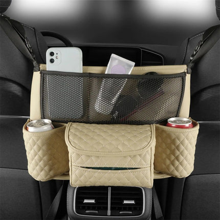 Luxurious Leather Car Seat Storage Bag with Drink Holders - Wnkrs