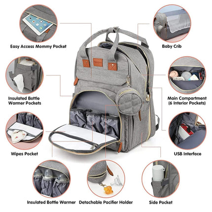 3-in-1 Diaper Bag Backpack with Foldable Baby Bed - Wnkrs