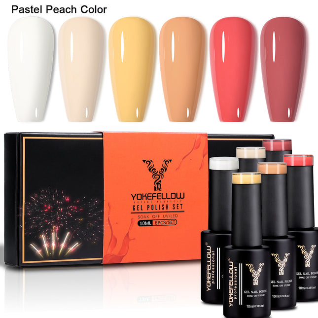 Kit de vernis à ongles gel pailleté orange et jaune d'automne 6 pièces