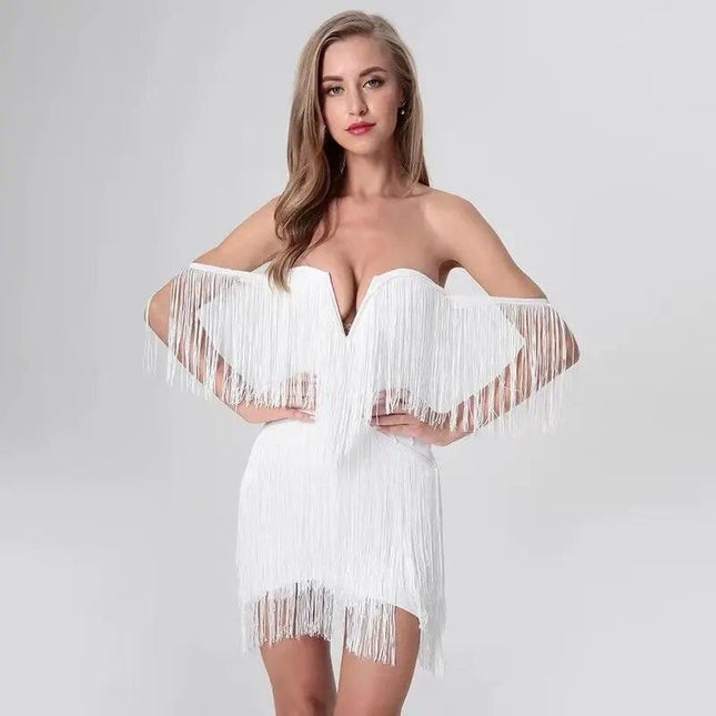 Elegante vestido mini ajustado con borlas y banda