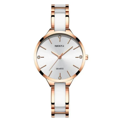 Elegante reloj de pulsera de cerámica para mujer con agujas luminosas