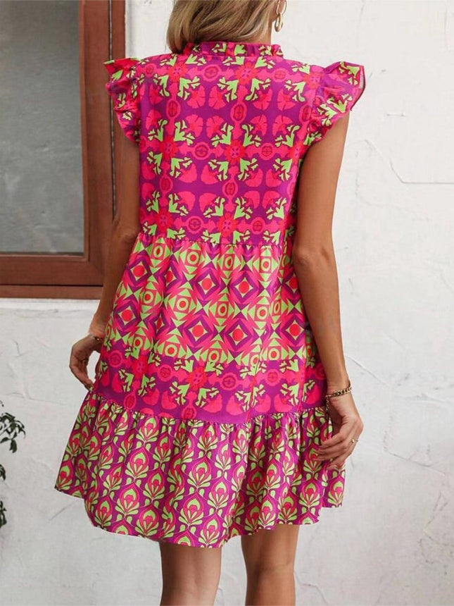 Vestido sin mangas estampado de moda de verano con escote en V y cordones, vestidos rectos para mujer