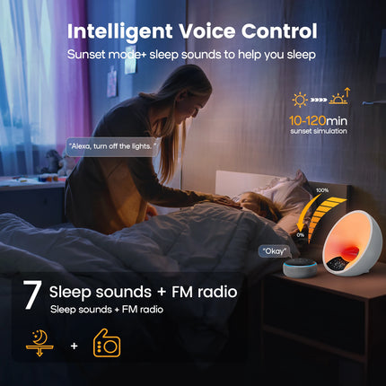 Radio FM con luz de despertador inteligente, altavoz Bluetooth y reloj despertador de mesita de noche con cambio de color RGB