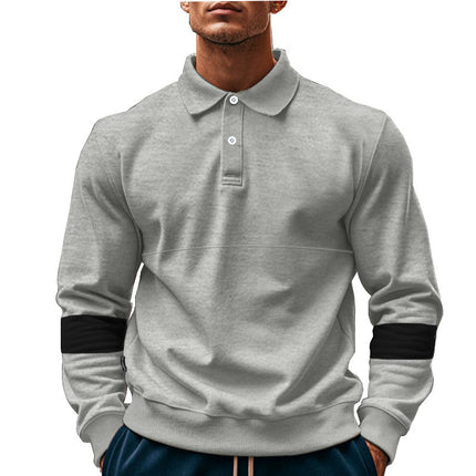 Camisa polo de manga larga con solapa y botones para hombre, estilo casual y deportivo, ideal para otoño y primavera.