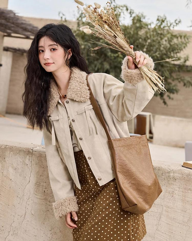 Restez confortable et élégant avec la veste courte en laine d'agneau