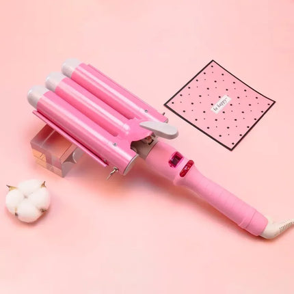 Wave Ceramic Triple Barrel Curling Iron Wand with LCD Display - Wnkrs