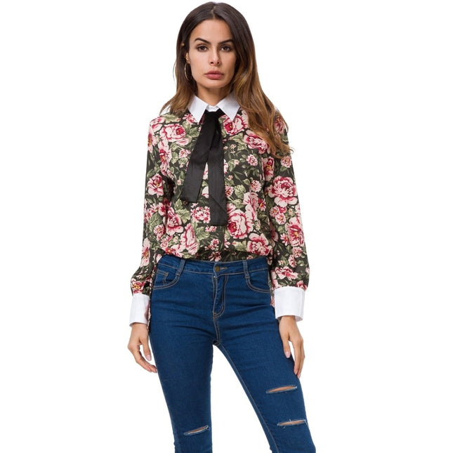 Women's Floral Printed Long Sleeve Blouse - Wnkrs