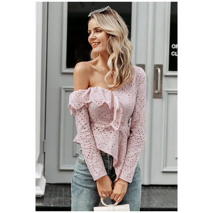 White and Pink Cotton Lace Blouse for Women - Wnkrs
