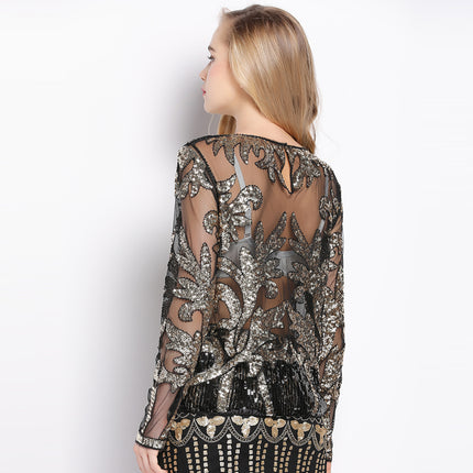 Women's Silver Leaf Sequined Blouse - Wnkrs