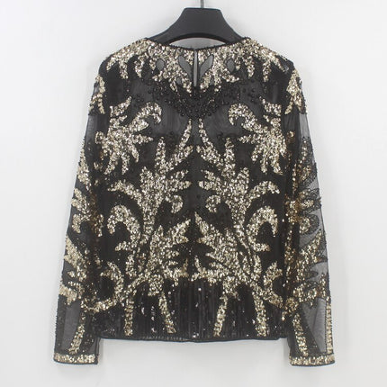 Women's Silver Leaf Sequined Blouse - Wnkrs