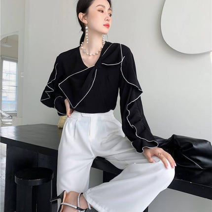 Black Ruffle Bow Blouse - Wnkrs