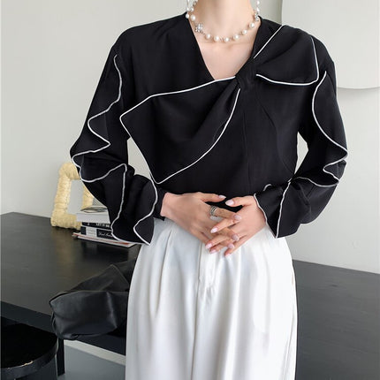 Black Ruffle Bow Blouse - Wnkrs