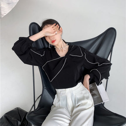 Black Ruffle Bow Blouse - Wnkrs