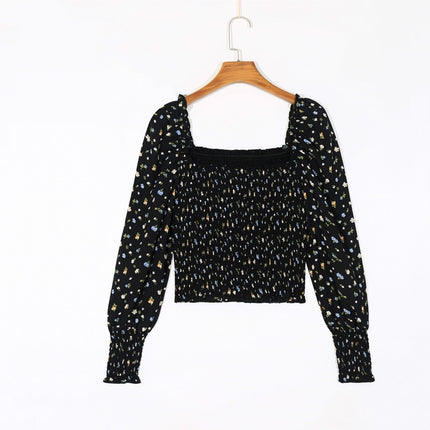 Casual Floral Printed Ruffled Square Collar Shirt - Wnkrs