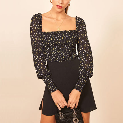 Casual Floral Printed Ruffled Square Collar Shirt - Wnkrs