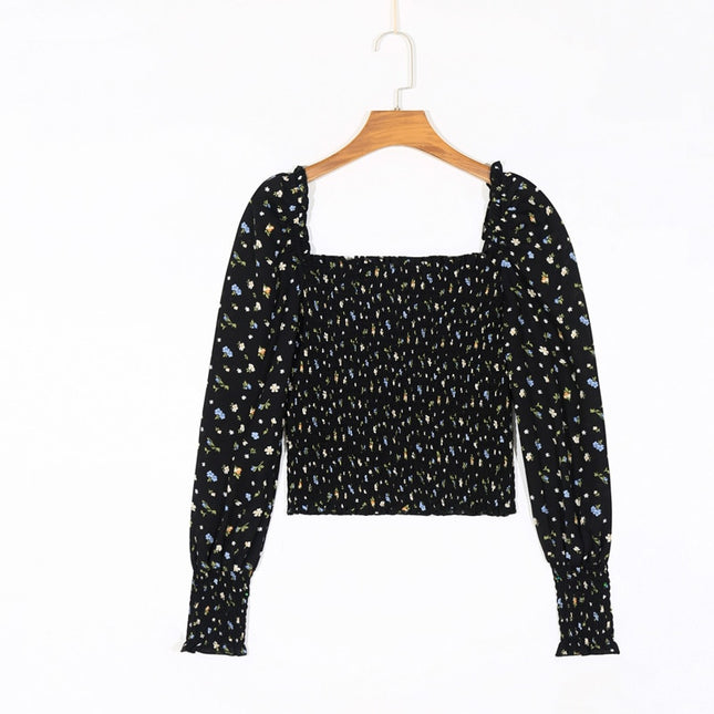 Casual Floral Printed Ruffled Square Collar Shirt - Wnkrs