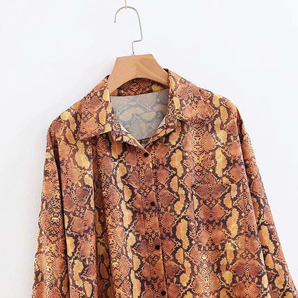 Women's Snake Patterned Single-Breasted Blouse - Wnkrs