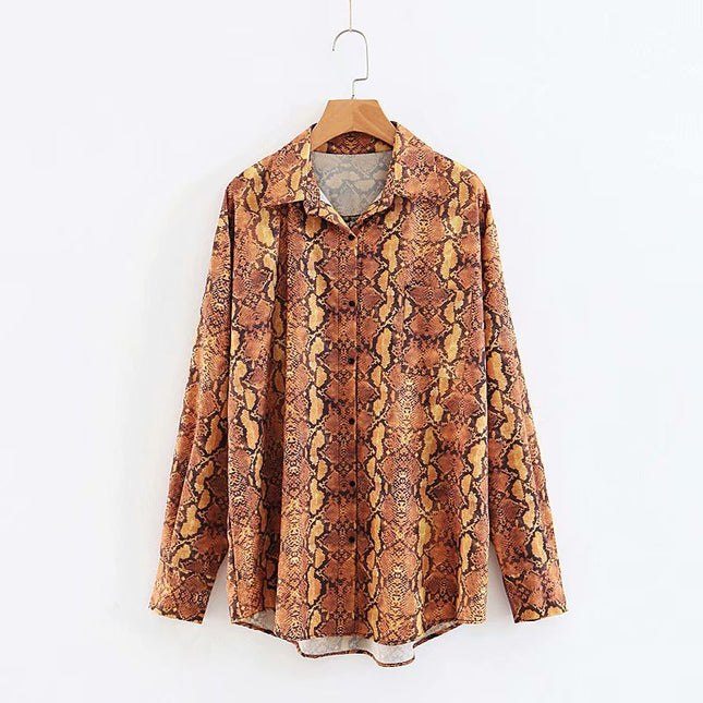 Women's Snake Patterned Single-Breasted Blouse - Wnkrs